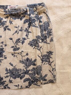 Talbots Petite Neutral Linen-Blend Wrap Skirt with Romantic Floral Print